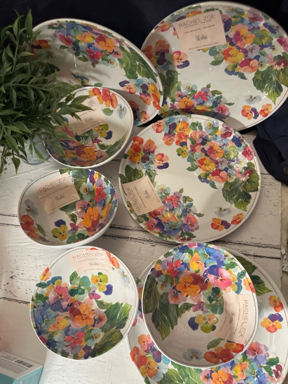 Rachel Zoe Multicolor Floral Dinnerware Set - Pansy Watercolor Design 8 pieces